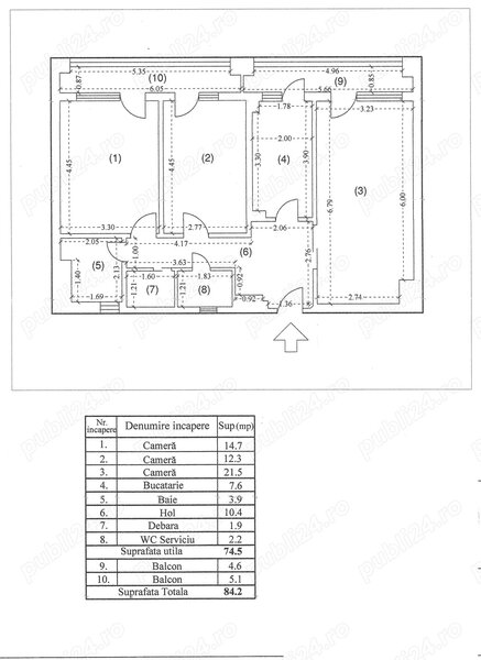 Unirii, apartament 3 camere, an 2000, etaj 1 din 7,